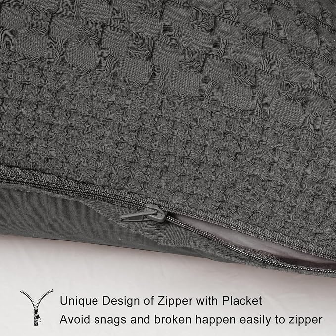 PHF 100% Cotton Waffle Body Pillowcase with Zipper, 1 Pack 20" x 54" Soft Skin-Friendly Pillow Sham, No Filling, Aesthetic Woven and Breathable Waffle Weave Body Pillow Cover for Bed, Charcoal Grey