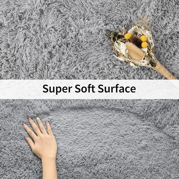 Soft Area Rug Fluffy Rugs for Living Room Bedroom Decor, 2x6 Runner Rugs for Hallway, Shag Furry Bedside Rug Indoor Accent Floor Carpet, Non-Slip Plush Rug for Nursery Kids Room Dorm, Grey