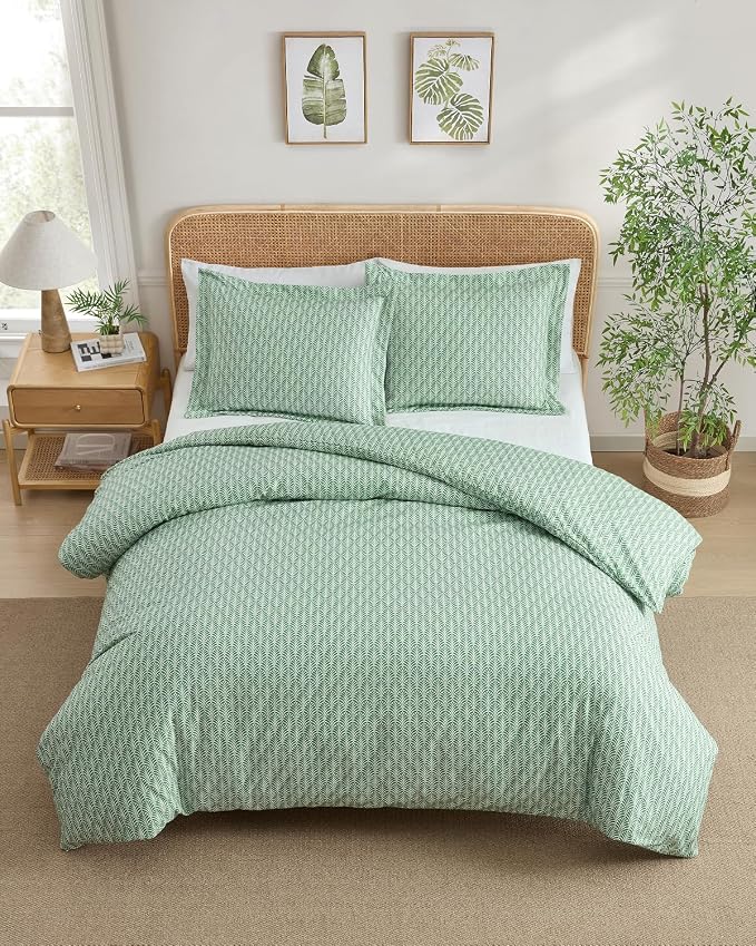 Duvet Cover Cal King Size - Printed Duvet Cover - 3 Piece - Sage Palms | Soft Printed Duvet Cover 104 x 98 with 2 Pillow Shams, Zipper Closures & Ties, Printed Bedding for Women, Men, Kids & Teens