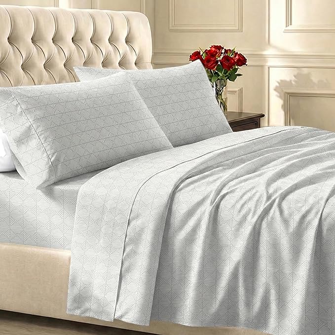 California Design Den Soft 100% Cotton Sateen California King Sheets Set | 400 Thread Count Backed by Good Housekeeping Seal, 16" Deep Pocket, All-Around Elastic, Durable, Easy Care - Sage Print