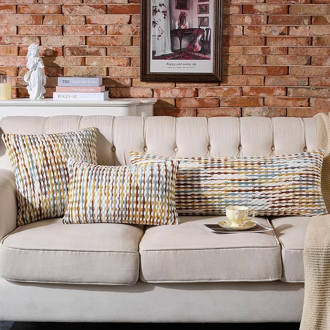 AmHoo Boho Chenille Pillow Cover Decorative Tufted Pillowcase for Couch Bed Sofa Bedroom Living Room Modern 12 x 20-Inch Brown