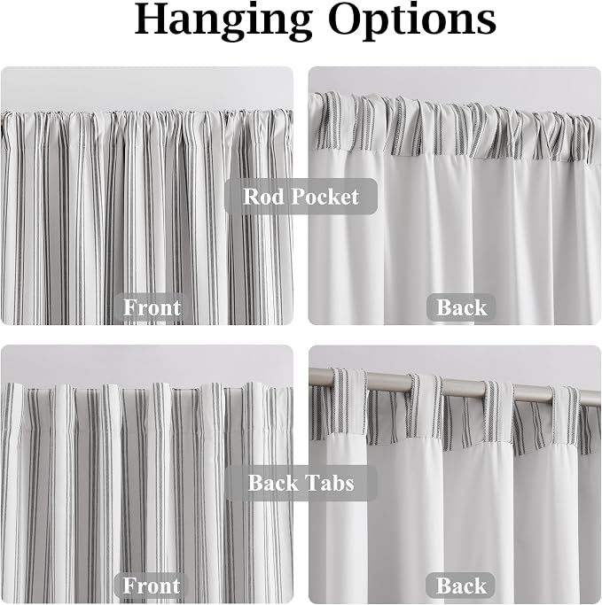 ZJDECOR Black White Striped Modern Full Blackout Curtain Panels,55"Wx84"Lx2 | Room Darkening Panel,Isolate Light and Noise,Rod Pocket Back Tab,Bedroom Living Room Window Treatment