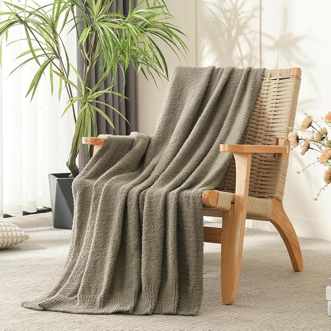 JOOJA Taupe Throw Blanket for Bed, Super Soft Knit Boucle Blankets, Cozy Fleece Fuzzy Fluffy Plush Chenille Throws Blanket for Couch, Sofa, 60 x 80 inches
