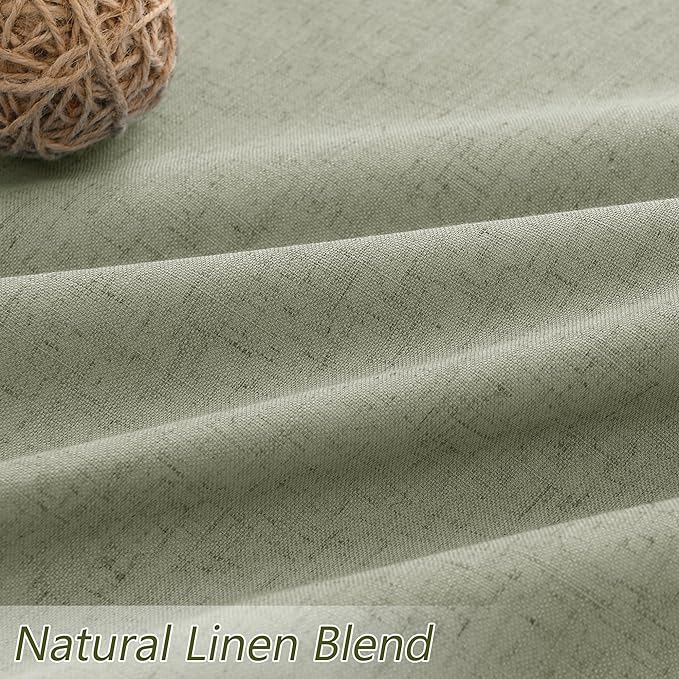 Sage Green 100% Blackout Linen Curtains 94 Inch Length 2 Panels Set for Living Room Bedroom Back Tab Thermal Insulated Black Out Drapes Room Darkening Window Curtains 94 Inches Long