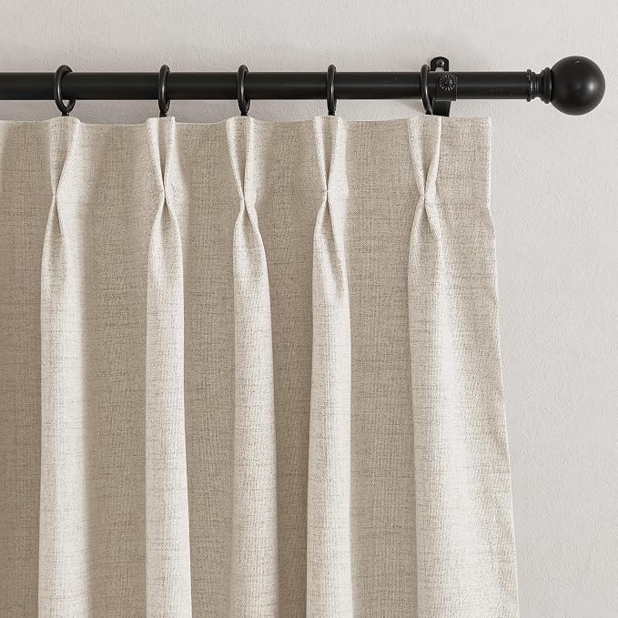 RYB HOME 100% Blackout Pinch Pleated Linen Curtains, Back Tab Drapes Privacy Thermal Insulating for Living Room Kitchen Dining Bay Window, W 42 x L 84 inches, Linen, 2 Panels