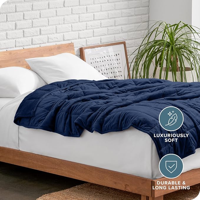 Bare Home Minky Fleece Weighted Blanket (Dark Blue, 48"x72" 15lbs) | Full or Queen Size for Adults, Minky Fleece, Premium Heavy Blanket Nontoxic Glass Beads