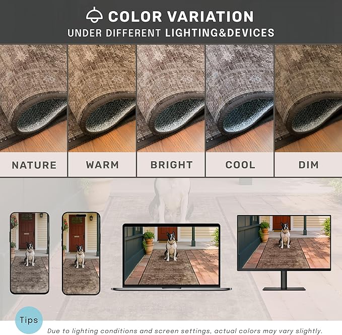 Taupe Brown Living Room Rug 6x9 - Vintage Traditional Eclectic Unique Neutral, Washable Low Pile Non-Slip Large Area Rugs for Dining Under Table Bedroom Lounge