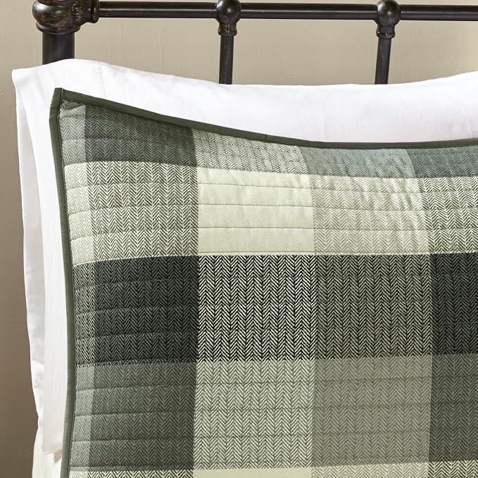 Madison Park Cabin Lifestyle Plaid Quilt Set, 6PC Full/Queen Coverlet | All Season, Luxurious Coverlet Bedspread Lightweight Bedding Layer, Shams, Decorative Pillow, Grey