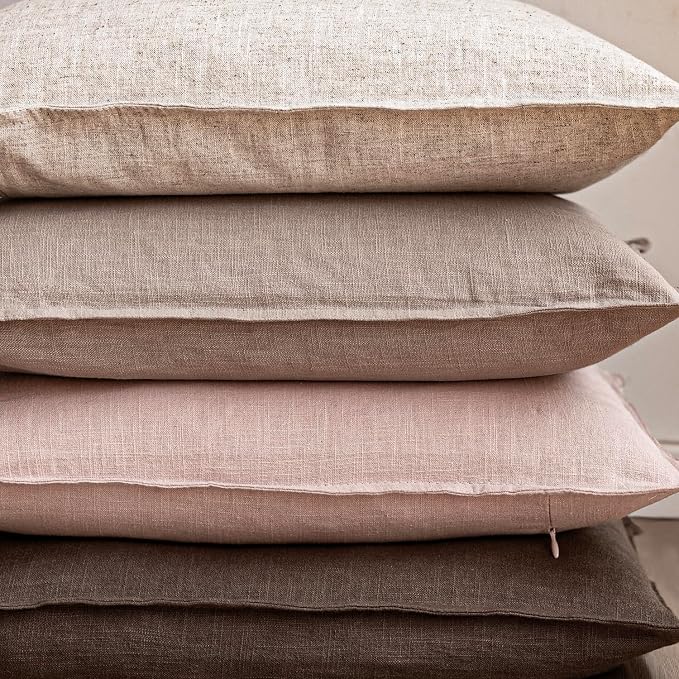 Foindtower Linen Solid Decorative Throw Pillow Covers 20x20 Inch Light Pink | Pack of 2 Boho Farmhouse Pillowcase,Accent Neutral Cushion Covers,Morden Home Decor for Chair Couch Sofa Bedroom Living Room