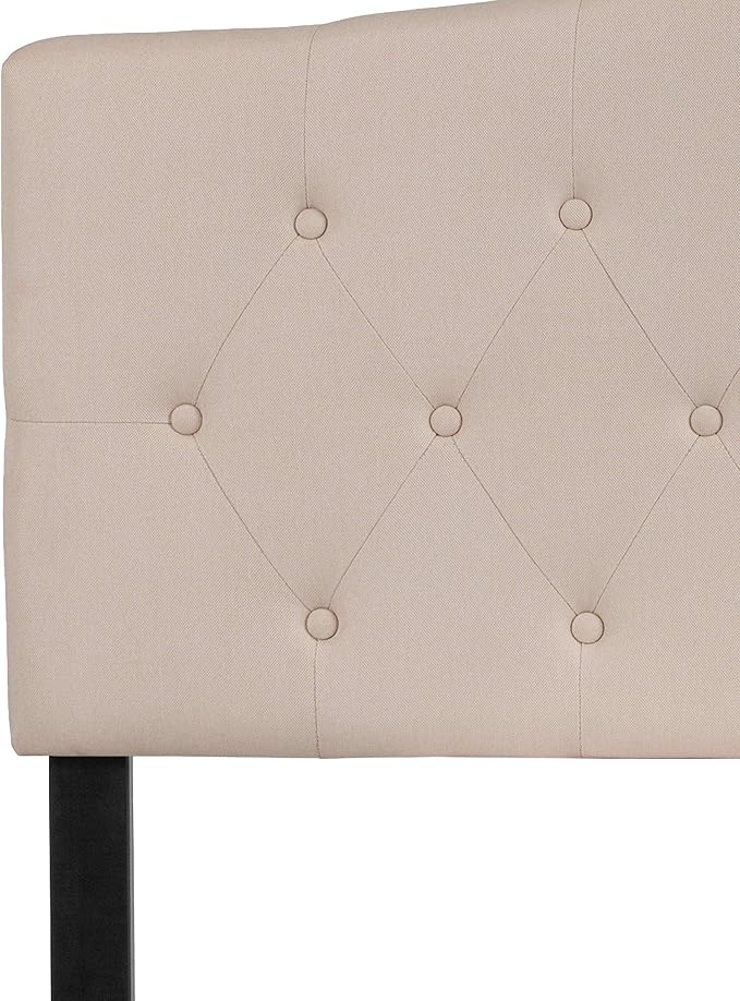 EMMA + OLIVER Beige Full Tufted Headboard | Adjustable Bed Rail Slots, Fabric Upholstered