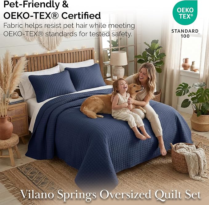 Southshore Fine Living, Inc. Oversized Twin Quilt Bedding Set, Microfiber Quilts, Summer Bedspread & Coverlet Sets, Pet Hair Resistant Bedding, Twin XL Quilt Set with 1 Pillow Sham, Dark Blue Quilt