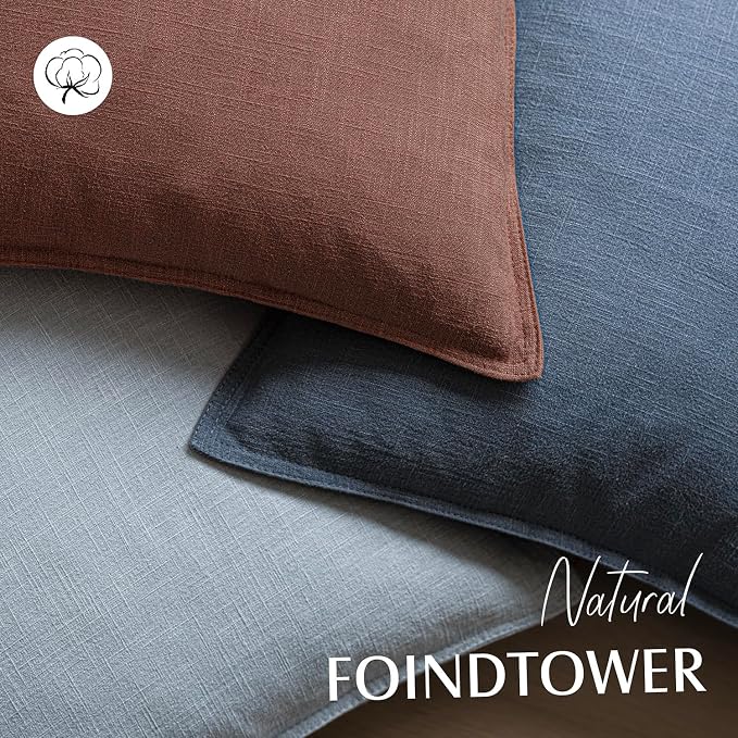 Foindtower Linen Solid Decorative Throw Pillow Covers 16x16 Inch Rust Red | Pack of 2 Boho Farmhouse Morden Pillowcase,Accent Neutral Cushion Covers,Home Decor for Chair Couch Sofa Bedroom Living Room