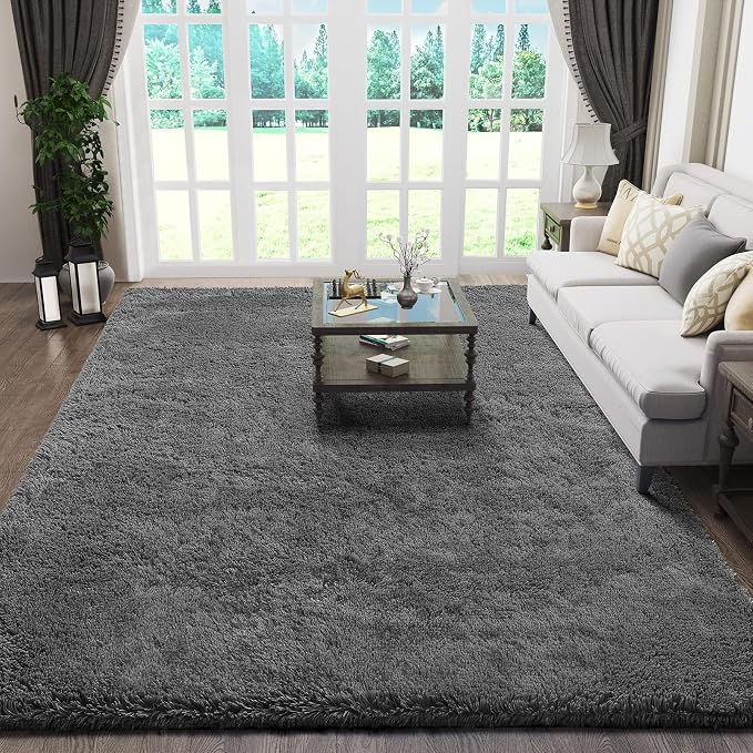 Ophanie Rugs for Living Room, Upgrade Non-Slip Fluffy Soft 5x8 Area Rug, Shag Large Fuzzy Plush Carpets for Bedroom Deep Grey, Shaggy Gray Kids Boys Girls Dorm Decor with Over 99 pcs Pile fibers