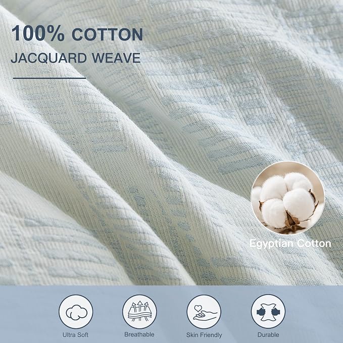 Oli Anderson 100% Egyptian Cotton Duvet Cover Queen Size, Blue, 3 Pieces | Yarn Dyed Jacquard Textured Bedding Set, Striped Boho Design, Pre-Washed, Button Closure, Soft Breathable, All Season Comfort