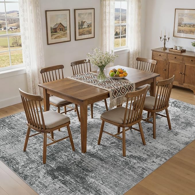 UERMEI 9x12 Area Rug for Living Room - Washable Neutral Modern Abstract Carpet, Non-Slip Soft Large Indoor Floor Rugs for Bedroom Home Office & Under Dining Table Decor, Grey Black