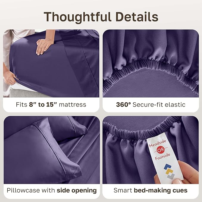 California Design Den Soft 100% Cotton Sateen Twin XL Sheets Set, 3 Pcs | 400 Thread Count Backed by Good Housekeeping Seal, All-Around Elastic, Durable, Easy Care, OEKO-TEX certified - Purple