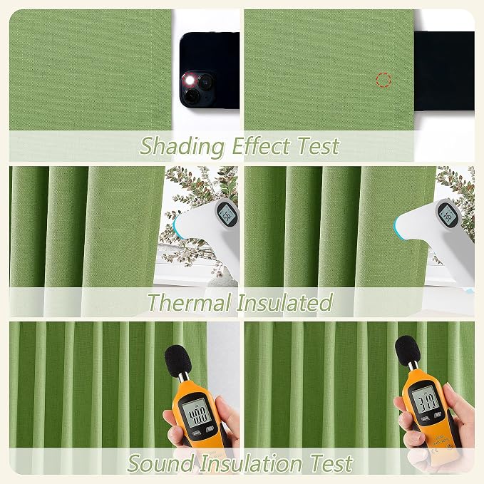 100% Blackout Curtains 102 Inch Length 2 Panels Set for Living Room Bedroom Back Tab Thermal Insulated Black Out Linen Drapes Room Darkening Lime Green,52x102