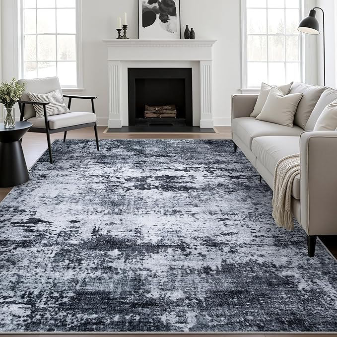 5x7 Area Rug Living Room: Modern Washable Indoor Carpet Black | For Bedroom Dining Room Farmhouse Nursery Hallway Office,Modern Abstract,Machine washable,Non-Slip,Stain Resistant,Indoor