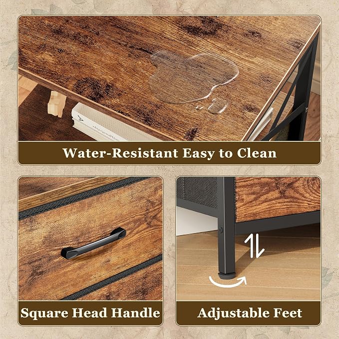 Huuger Nightstand Set of 2 with Charging Station, USB-C Port, End Tables | Night Stand with 2 Drawer Side Table with Open Shelf, Bedside Table for Small Spaces, X Shaped Side Rail, Rustic Brown