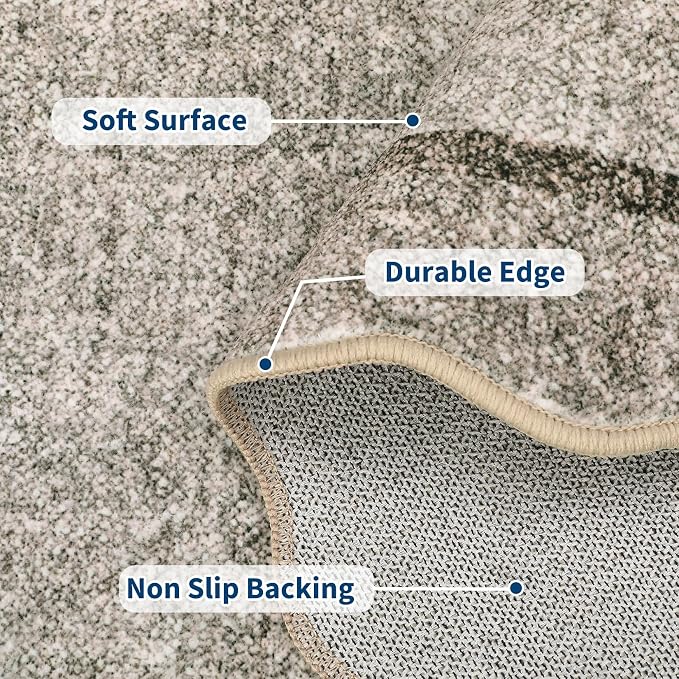 GarveeHome Scalloped Washable 9x12 Area Rug for Living Room Non Slip, Brown | Modern Bedroom Rug Large Area Rug Non Slip Throw Rugs Soft Low Pile Stain Resistant Carpet for Dorm Nursery Dining Room