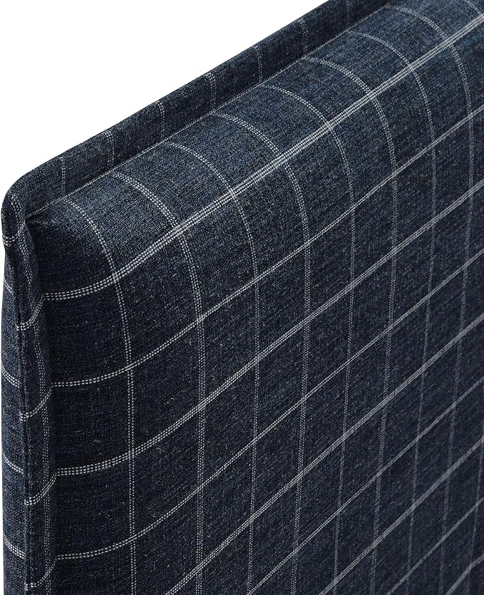 Modway Camille King Size Checkered Linen Blend Plaid Headboard with Removable Slipcover – in Denim Windowpane Check - Padded Pillow Style Headboard with Adjustable Mounting for King Beds