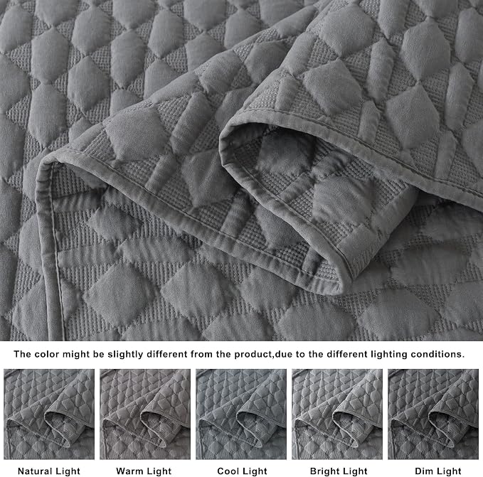 WDCOZY Dark Grey Quilt Queen Size Bedding Sets with 2 Pillow Shams, Lightweight Soft Bedspread Coverlet, Quilted Blanket Thin Comforter Bed Cover, All Season Spring Summer, 3 Pieces, 90x90 inches