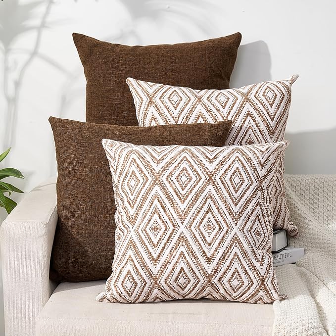 HPUK Throw Pillow Covers 18x18, Set of 4, Chocolate Couch Pillow Covers | Polyester fabric, patterned and solid designs, hidden zippers, machine washable, for sofas and beds, inserts not included