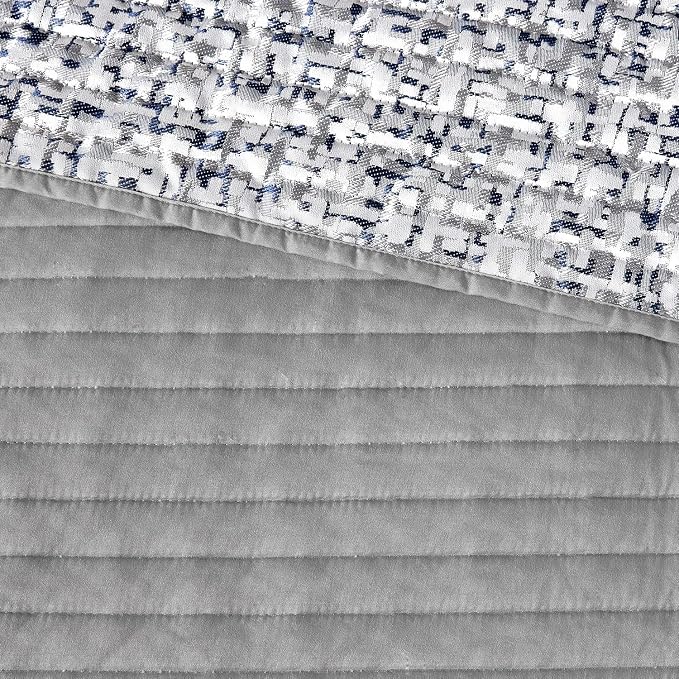 Madison Park Lustrous Jacquard Lightweight Navy Queen Quilt Set, 6pc | All Season Bedding Set, Glitter Accent Coverlet Set, Machine Washable, Cozy, Breathable, Soft, Modern, Casual