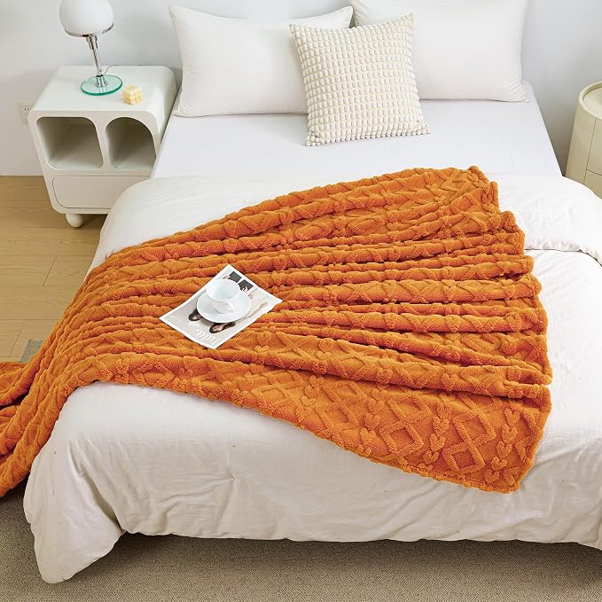 Aganear Fleece Throw Blanket for Bed Couch,Fall Boho Blanket,90"x90" Orange | Lightweight Fuzzy Throw,Warm Gift for Women,Christmas,Housewarming,Soft Aesthetic Home Decor for Bedroom Sofa,All-Season Use