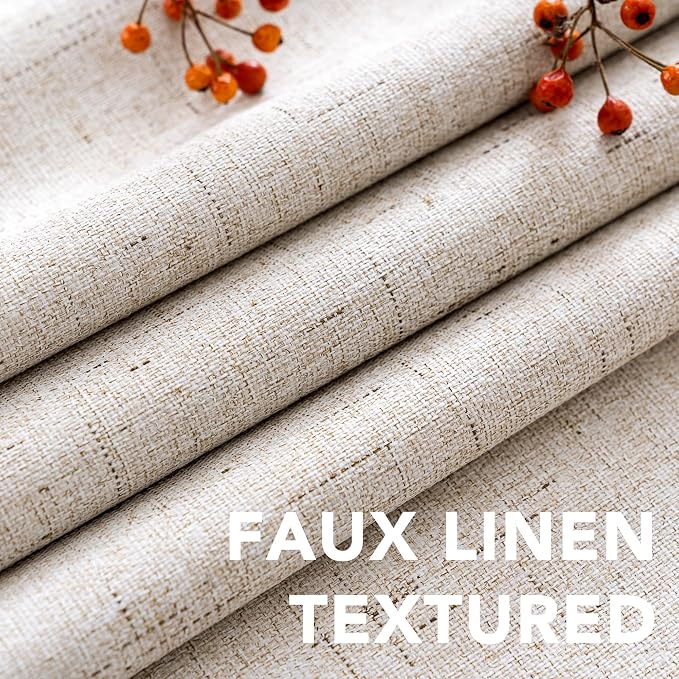 H.VERSAILTEX Linen Blackout Curtains Durable Thick Textured Linen Look 100% Blackout Patio Door Curtain Anti Rust Grommet Extra Wide Sliding Door Curtain Panel, Natural，W100 x L108 inch