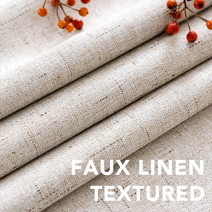H.VERSAILTEX Linen 100% Blackout Curtains for Bedroom Light Blocking Curtains, Textured Curtains for Living Room 84 inch Grommet, White Liner Energy Efficient GRS Certified (2 Panels, Natural)
