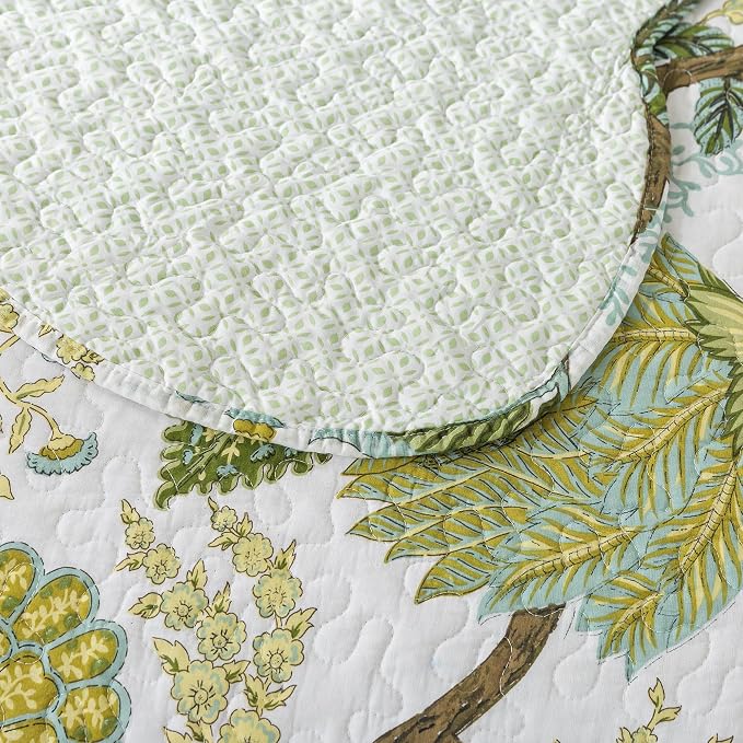 Cotton Bedspread Quilt Sets - Reversible Patchwork Coverlet Set, Floral Vine Pattern, King Size