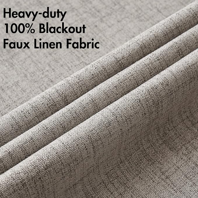 MIULEE 100% Blackout Linen Curtains for Bedroom 52x54 Inches Warm Taupe | Room Darkening, Light Blocking, Thermal Insulated, Grommet Top, Linen Textured, Window Curtains for Living Room, 2 Panels
