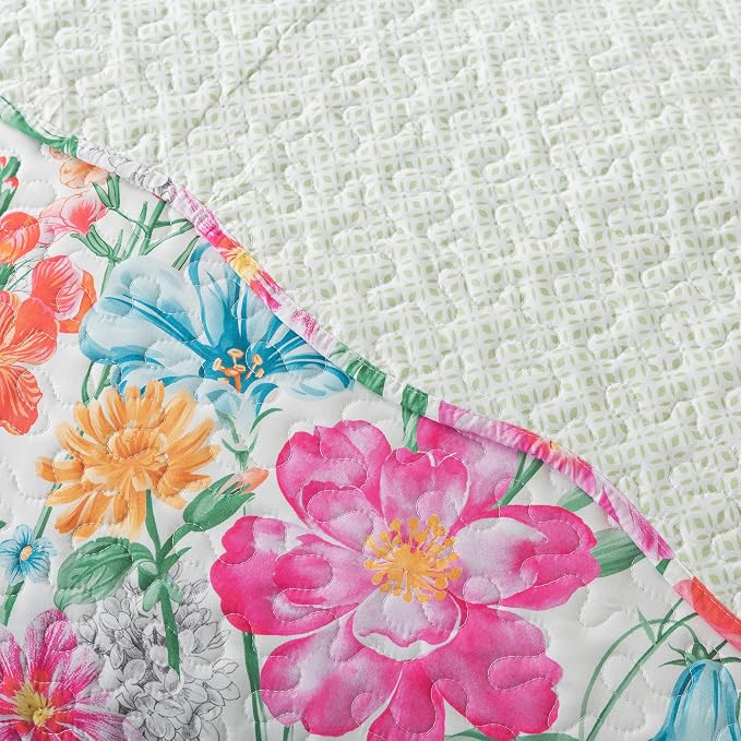 Quilt Bedspread Sets- Dreamy Flowers Reversible Coverlet Set,Queen Size