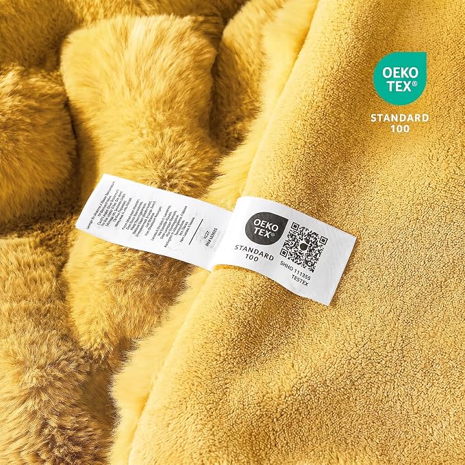 Cozy Bliss Faux Fur Throw Blanket for Couch, Fuzzy Soft Plush Thick Bubble Blanket for Sofa Bedroom Living Room, 60 * 80 Inches Yellow