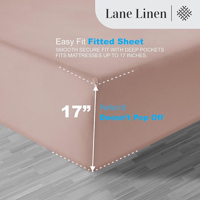 LANE LINEN Luxury 100% Egyptian Cotton Bed Sheets Twin Size, Fully Elasticized Reinforced 16 Inch Extra Deep Pocket Twin Sheets, Soft & Comfy Sateen Weave for Silky Finish-Vintage Petal