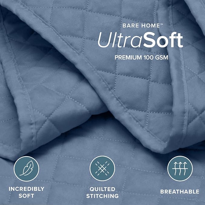 Bare Home Coverlet Set - Full/Queen - Lightweight Bed Decor - Comforter Alternative - All-Season Quilted Bedspread (Full/Queen, Coronet Blue)