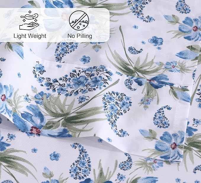 RUVANTI 100% Cotton Percale Sheets Split King Size, Paislyona | Crisp Cooling, Deep Pocket 16", Soft Breathable & Durable, Hotel-Style, 5 Piece Set