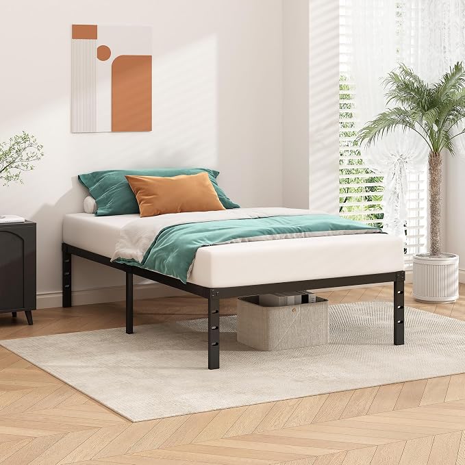 HLIPHA Metal Platform Bed Frame 12 Inch Tall,No Box Spring Needed,Twin Size Bed with Heavy Duty Strong Support Slats,Easy to Assemble,Black