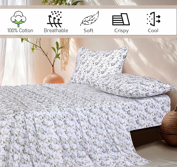 RUVANTI 100% Cotton Percale Sheets Twin Size, Heritage | Crisp Cooling for Hot Sleepers, Deep Pocket 16", Soft Breathable & Durable, Hotel-Style 3 Piece Set