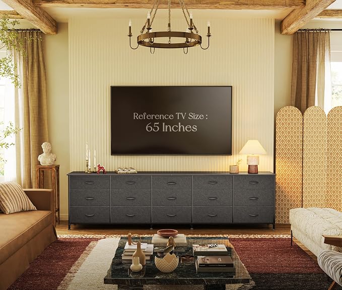 Huuger 86.6 Inch Long Dresser for Bedroom, TV Stand for 65, 75, 85 Inch TV | 15 Large Fabric Drawer Dresser, Entertainment Center for Bedroom, Wide Chest of Drawer with Storage