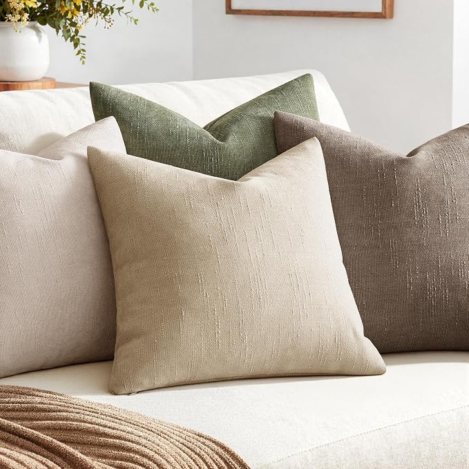 MIULEE Textured Chenille Throw Pillow Covers 20x20 Inch Beige Cement | Pack of 2 Decorative Soft Throw Pillows, Solid Textured Cushion Covers, Modern Home Decor for Couch Sofa Bedroom Living Room