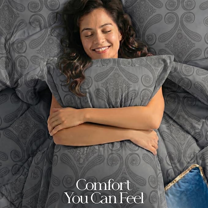 Utopia Bedding 3 Pc Queen Comforter Set, Printed Comforter, Paisley Grey | Comforter Set Includes Comforter (88x88) Inches, 2 Shams (20x26) Inches. Soft Microfiber Down Alternative, Machine Washable.