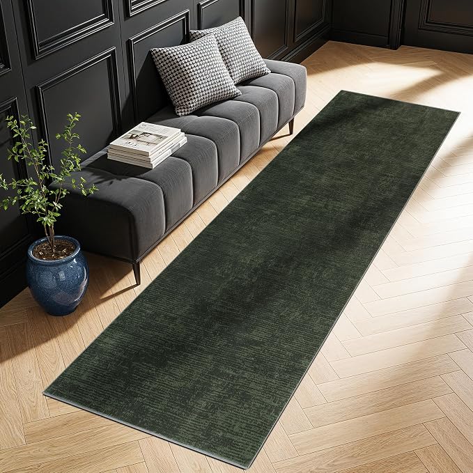2.7x8 Washable Runner Rugs, Dark Green Stainproof Non-Slip for Hallway | Low pile, stain-resistant & non-slip backing, pet & kids friendly for hallway kitchen bedroom(2.7x8,Dark Green)