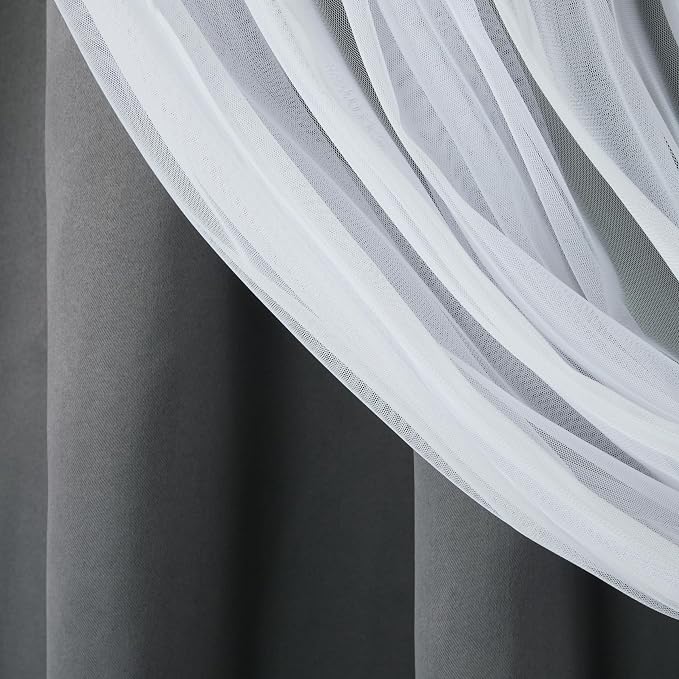 TOWN & COUNTRY LUXE Talia Double Layer Indoor Curtains, Sheer and Room Darkening Blackout, Grommet Top, Energy Efficient, 2-Pack Set, 52"x63", Black Pearl
