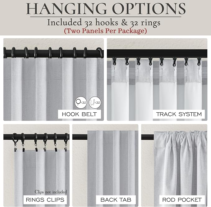Light Grey 100% Blackout Curtains 54 Inches Long 2 Panels Set, Short Linen Heat Blocking Drapes 54 Inch Small Window Decor for Kitchen Bedroom Bathroom Thermal Insulated Textured Hook Belt(W50"xL54")