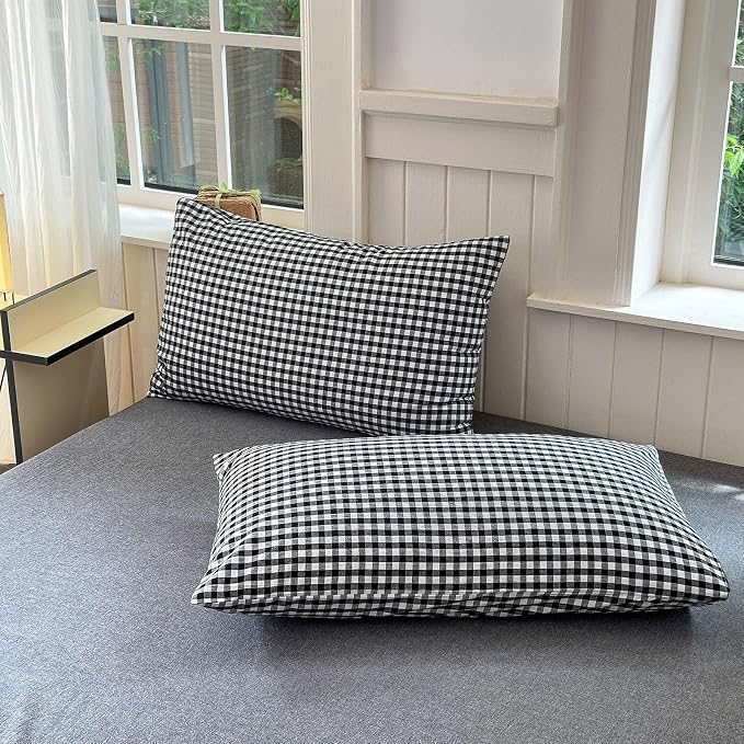 LifeTB Twin XL Comforter Set Black Gingham Comforter for Men Boys Geometric Plaid Comforter Set Grid Checkered Pattern Comforter with 2 Pillowcases Fluffy Soft Plaid Gingham Bedding Set Twin XL