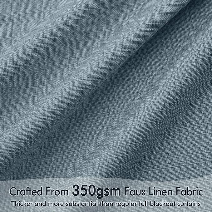 MIULEE 100% Blackout Back Tab Pleat Linen Curtains 50" Wx84 L,Stone Blue | 2 Panels,Thick Faux Linen,Floor to Ceiling,with Hooks,for Bedroom Living Room,Black Out,Room Darkening