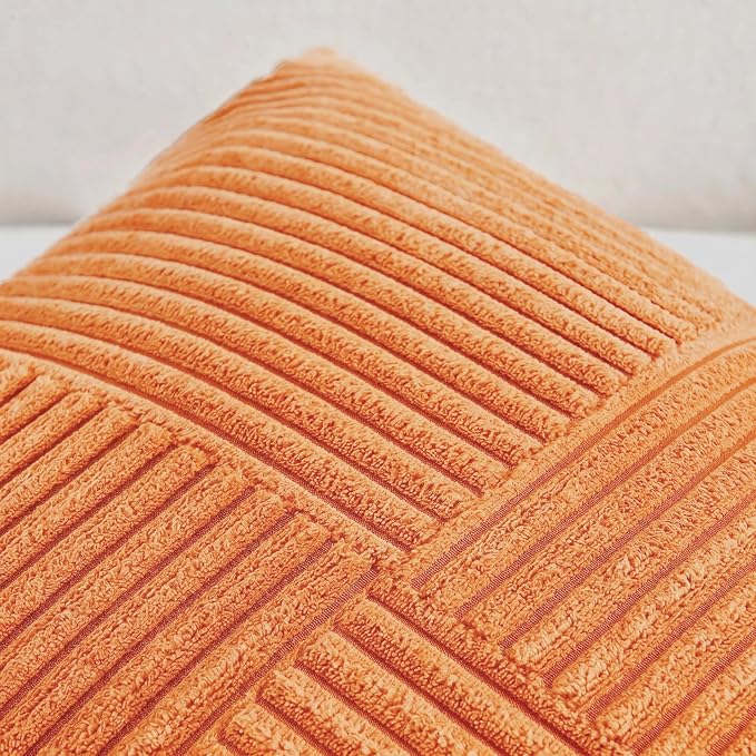 Fancy Homi 2 Packs Burnt Orange Decorative Throw Pillow Covers 22x22 Inch for Living Room Couch Bed, Rustic Farmhouse Boho Home Decor, Soft Corss Corduroy Patchwork Accent Square Cushion Case 55x55 cm