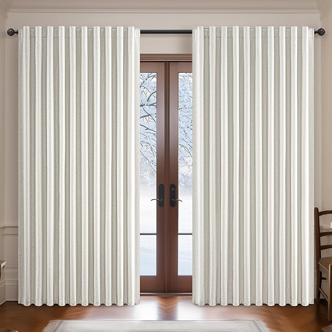 Blackout Curtains 100 Inches Extra Wide Birch Linen Curtains 84 Inch Length for Living Room,Pleated Farmhouse Bedroom Thermal Drapes for Winter Thick Large Window Energy Efficient 100"W x 84"L 2Panels